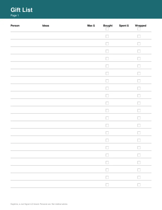 Gift list, real page